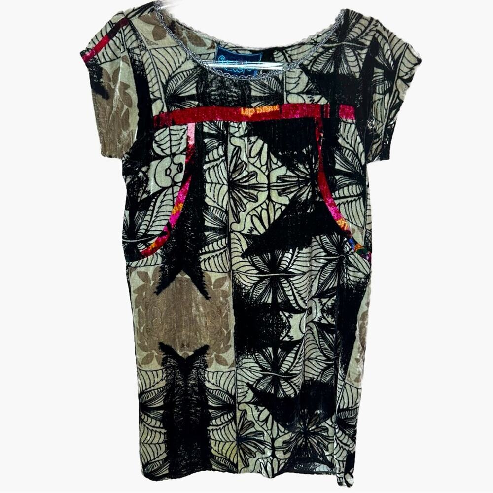 Custo Barcelona 100% Silk Velvety Boho Tunic Dress - BLACK